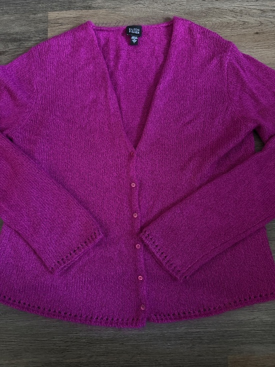Eileen Fisher Sweaters - Eileen Fisher silk mohair cardigan sweater size size L large magenta button